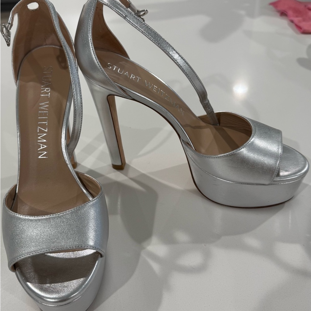 Stuart Weitzman Metallic Silver High Heels - Picture 10 of 12